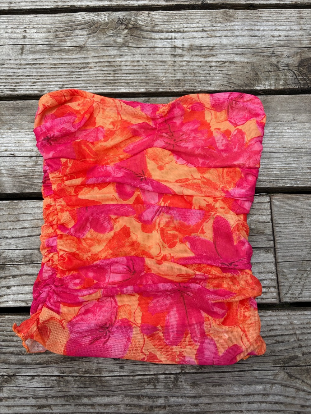 Vibrant Orange & Pink Floral Tube Top